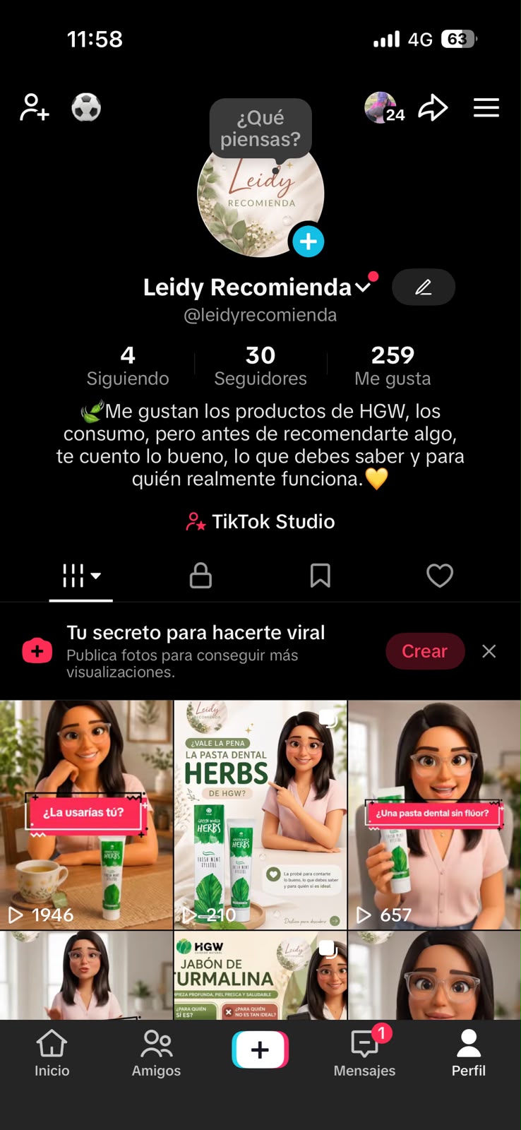 Captura del perfil de TikTok Leidy Recomienda: 22 junio · 30 seguidores